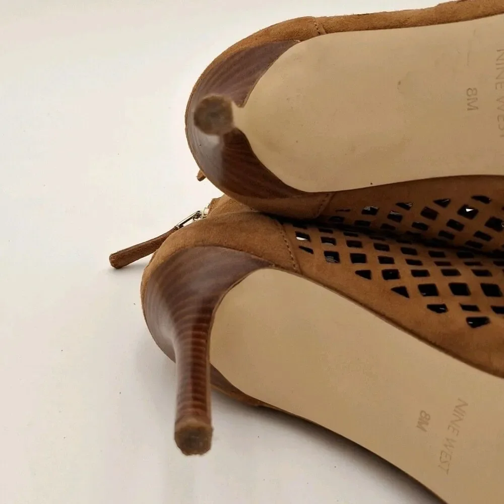 Rare Nine West Moustique Suede Sz 8M Women's Heeled Sandal Dark Natural Stiletto